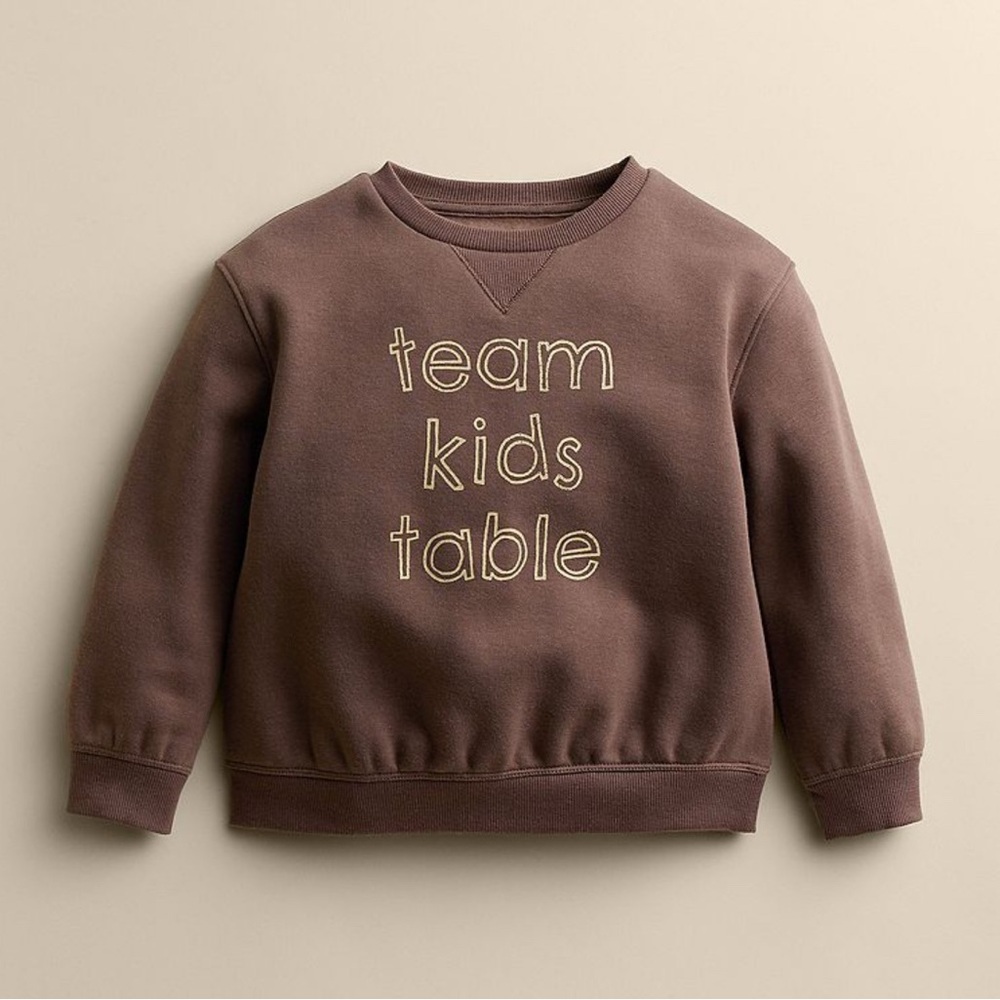 Kids' Brown Crewneck Sweatshirt with 'team kids table' Graphic